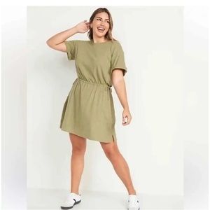 Old Navy Saguaro Green Drawstring Waist-Defined Knit T Shirt Dress Small…
